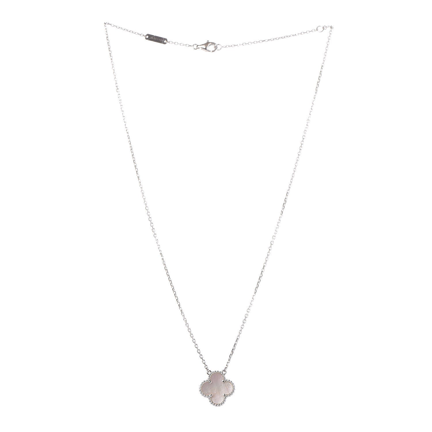 Van Cleef & Arpels 18K White Gold Mother of Pearl Vintage Alhambra Pendant Necklace 3 of 7