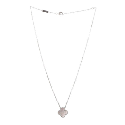 Van Cleef & Arpels 18K White Gold Mother of Pearl Vintage Alhambra Pendant Necklace 3 of 7