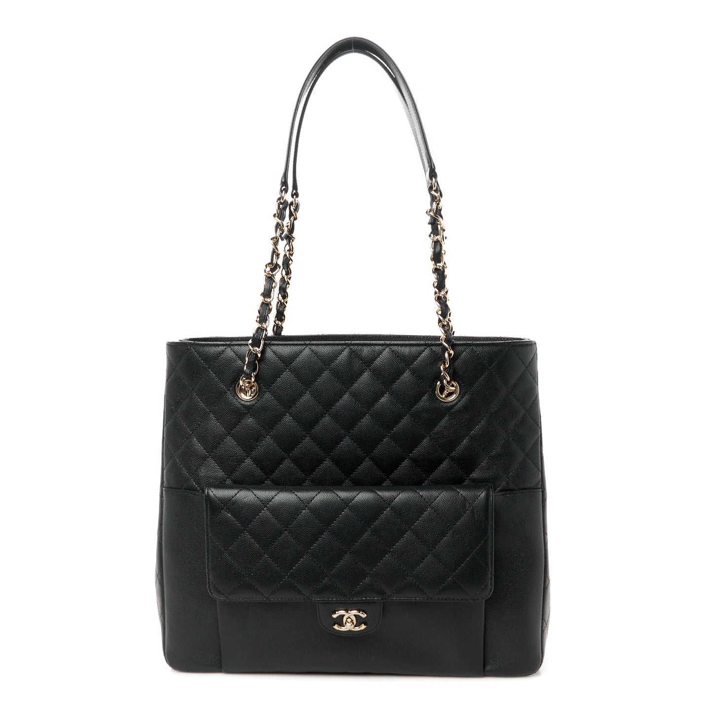 Caviar Quilted Pocket Large Tote Black