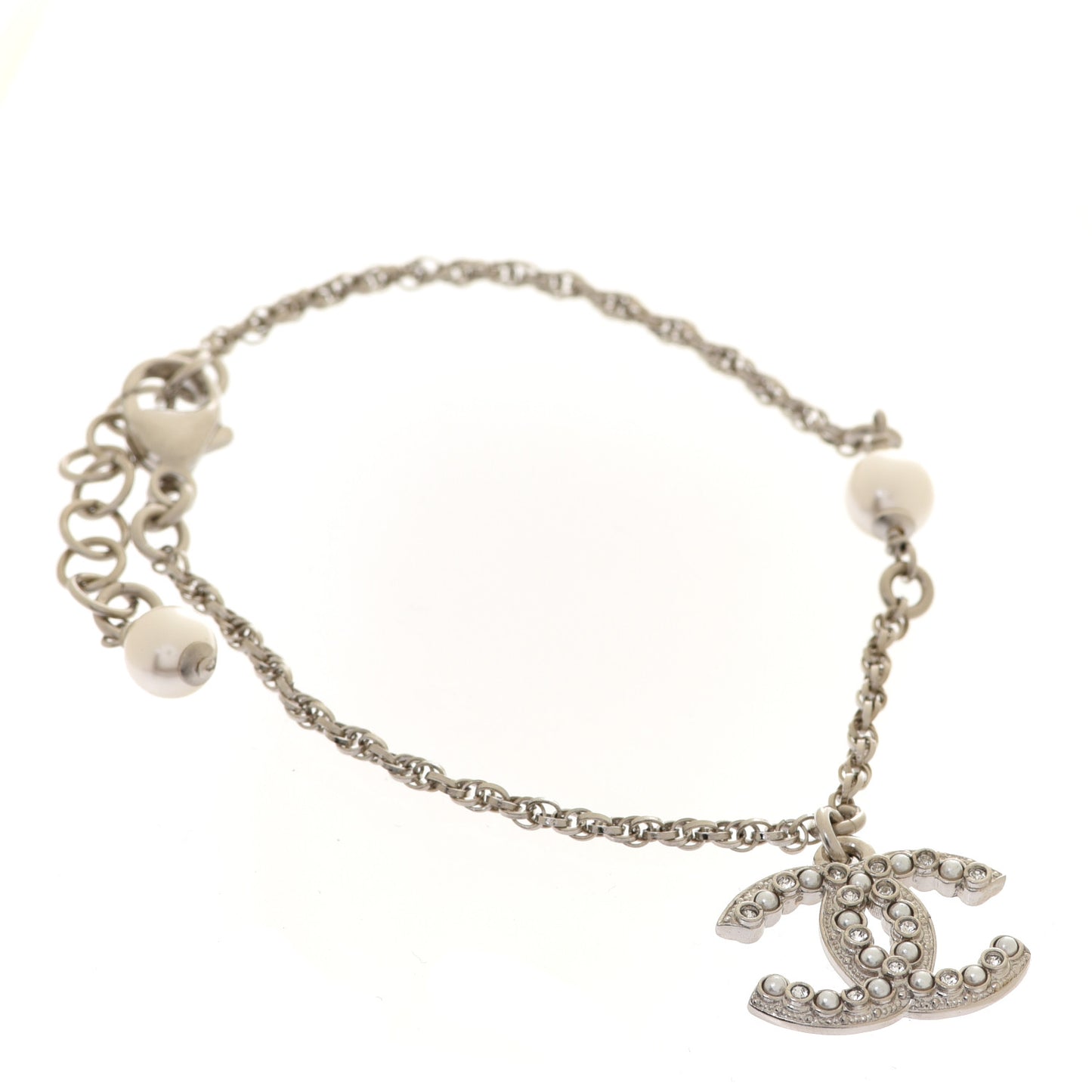 Pearl Crystal CC Bracelet Silver