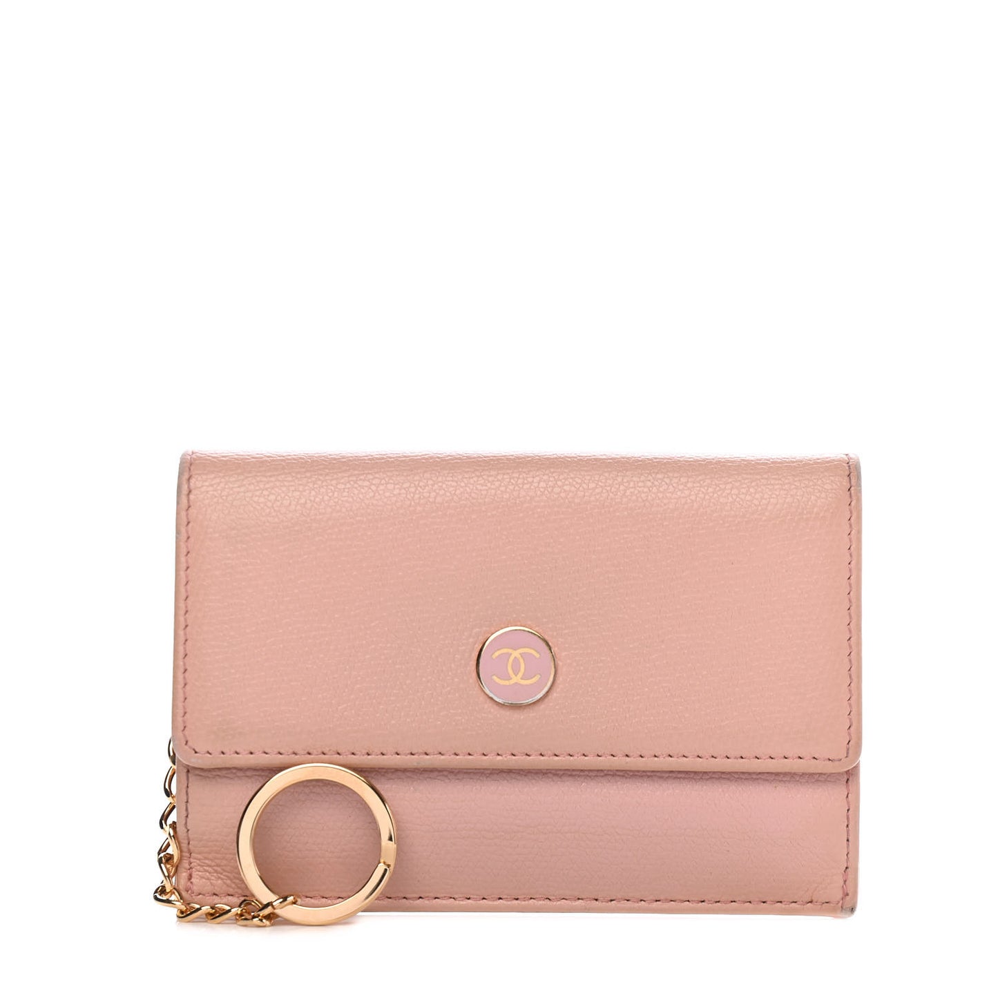Grained Calfskin CC Button Key Holder Case Pink