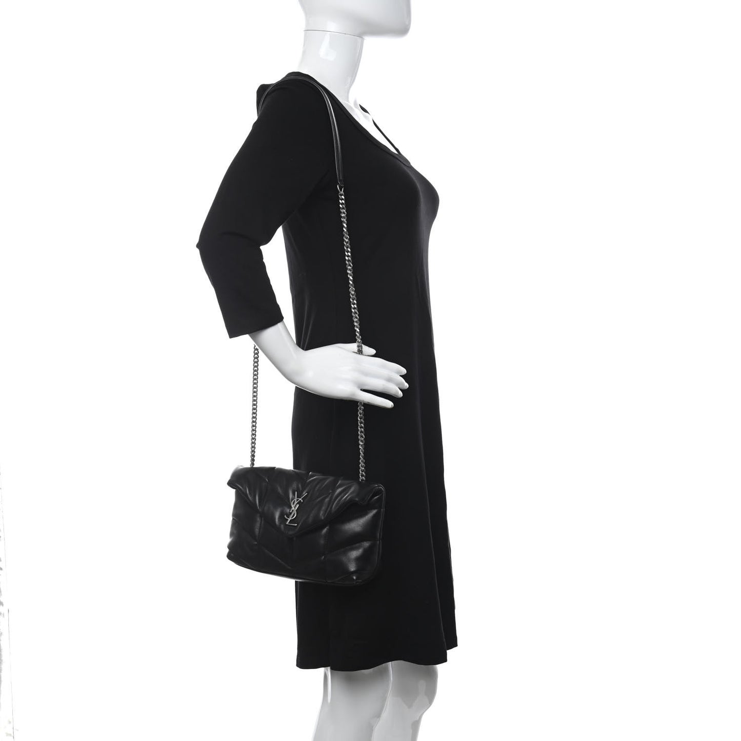 Lambskin Quilted Toy Loulou Puffer Monogram Chain Satchel Black