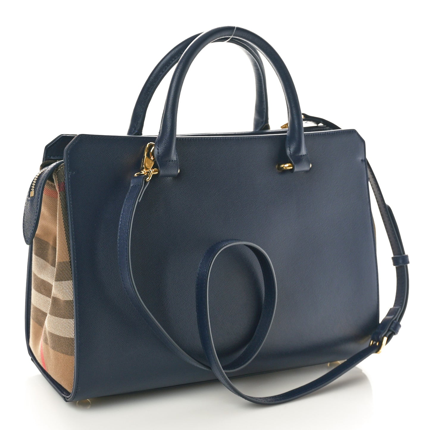 Calfskin Mega Check Small Banwell Tote Dark Canvas Blue