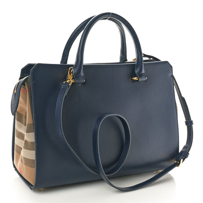 Burberry Calfskin Mega Check Small Banwell Tote Dark Canvas Blue 3 of 9