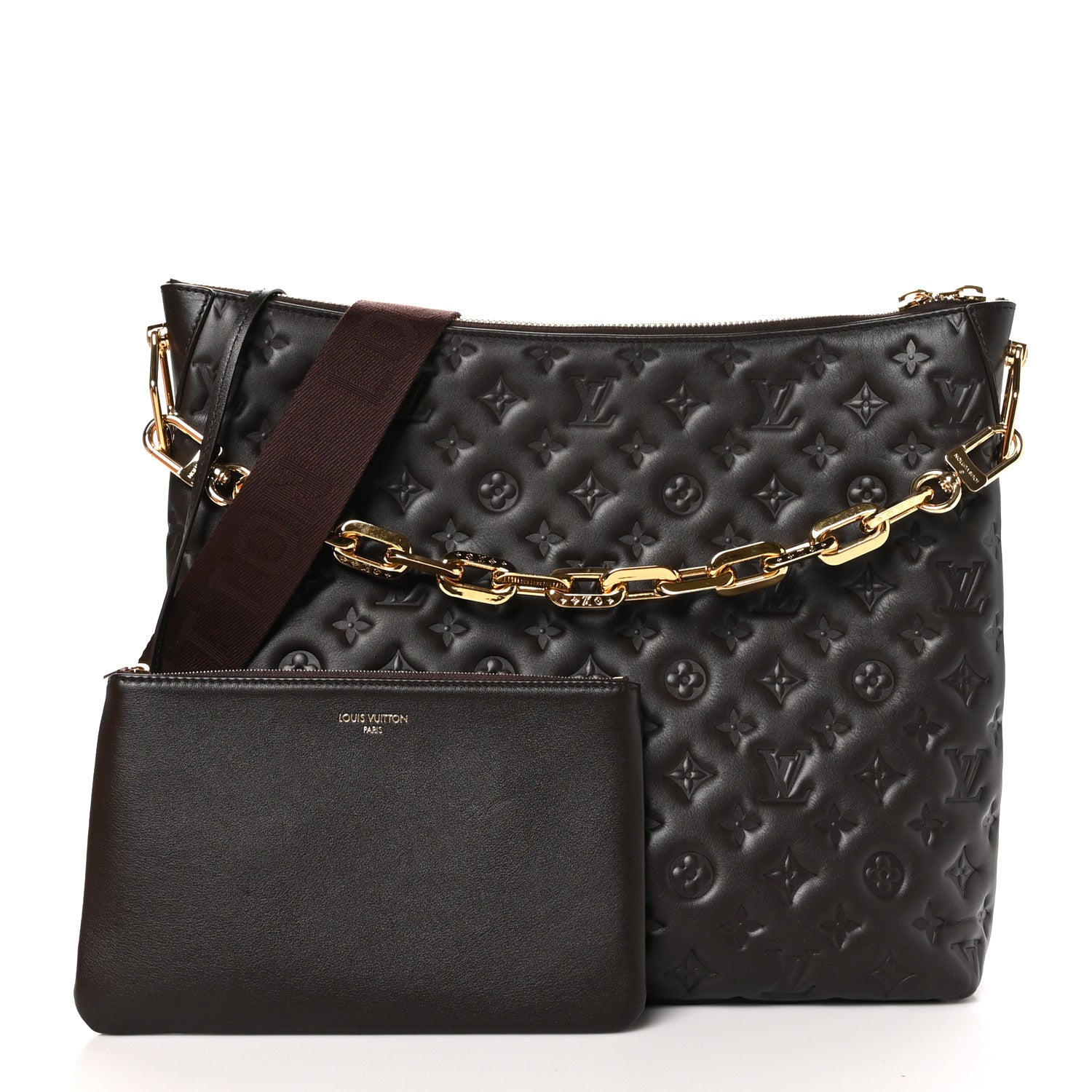 Louis Vuitton Lambskin Embossed Monogram Coussin Hobo MM Chocolat 3 of 11