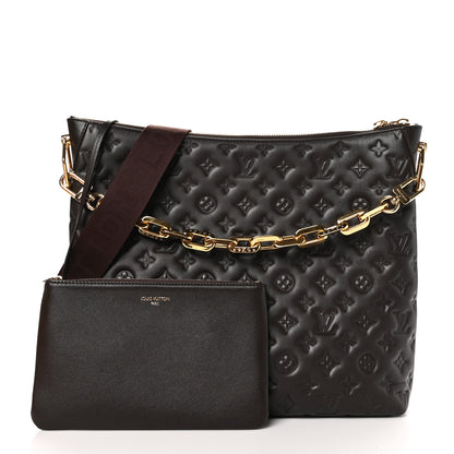 Louis Vuitton Lambskin Embossed Monogram Coussin Hobo MM Chocolat 3 of 11
