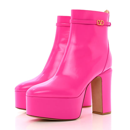 Valentino Garavani Calfskin Tan-Go Platform 55/120mm Ankle Boots 38.5 Pink PP 3 of 8