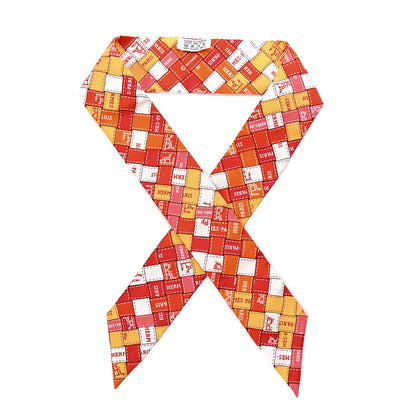 Hermes Silk Bolduc Au Carre Twilly Orange White Vieux 1 of 3