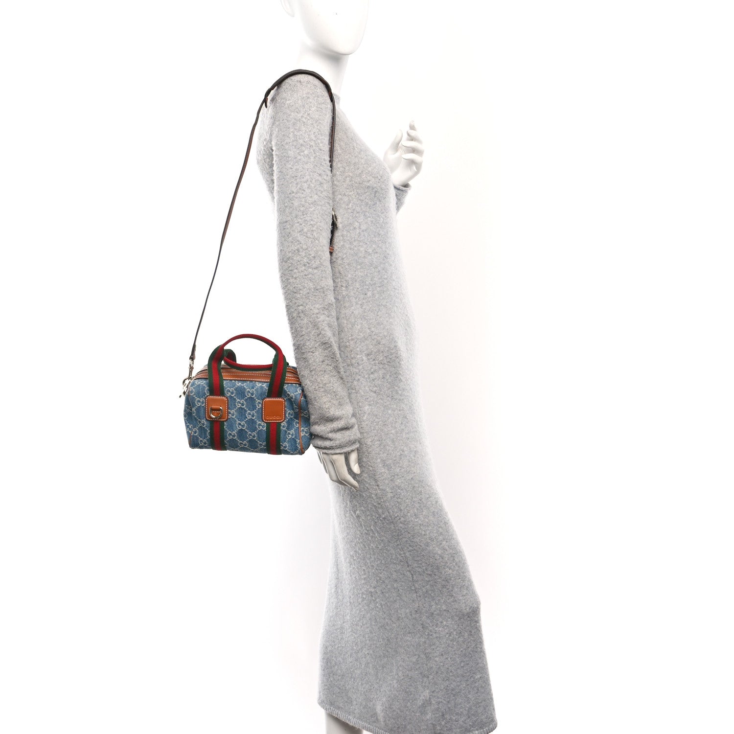 Gucci GG Denim Calfskin Web Mini GG Top Handle Bag Light Blue White 2 of 12