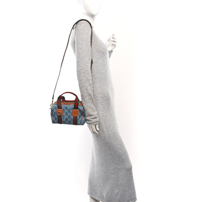 Gucci GG Denim Calfskin Web Mini GG Top Handle Bag Light Blue White 2 of 12