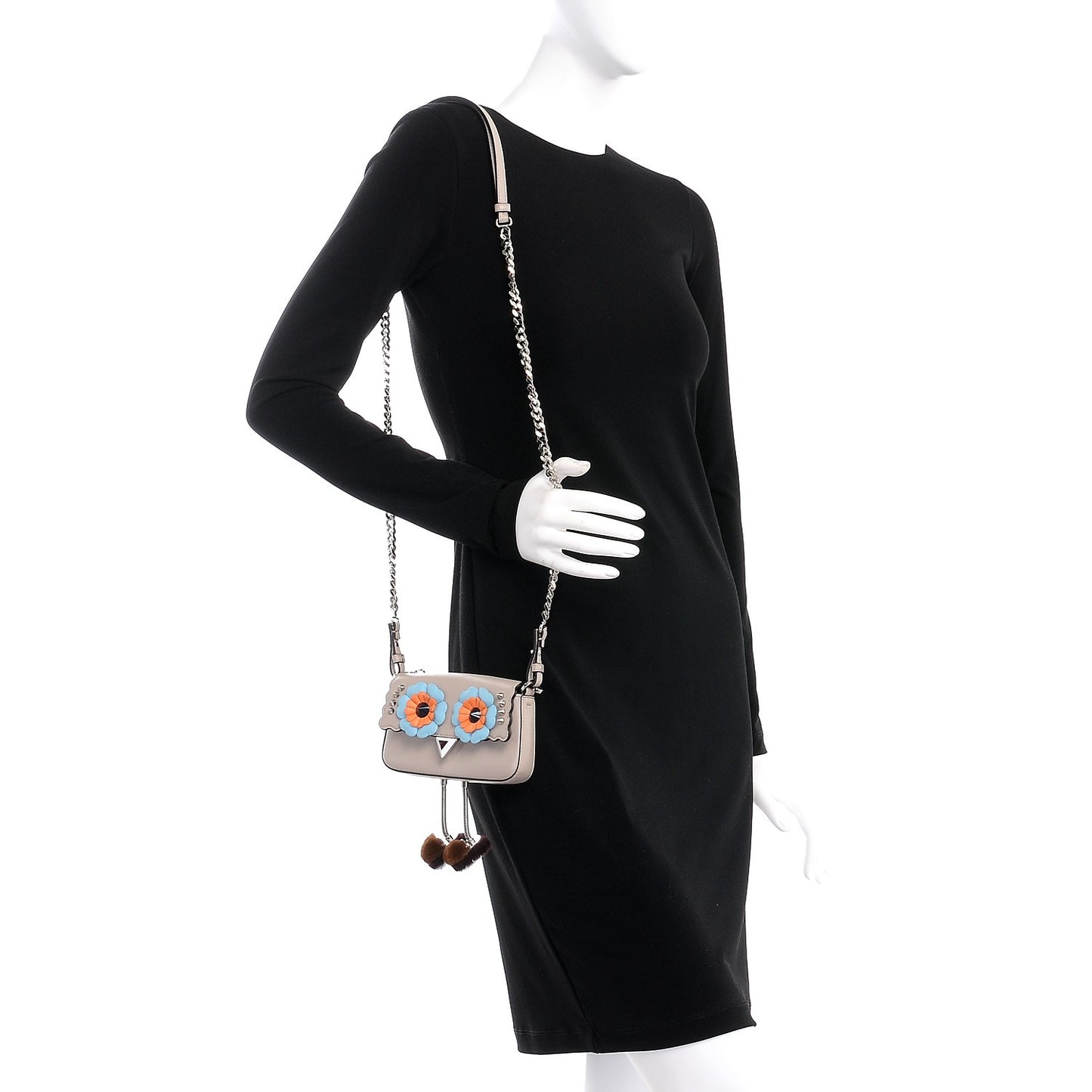 Calfskin Mink Fur Hypnoteyes Micro Baguette Grigio Polvere Arancio