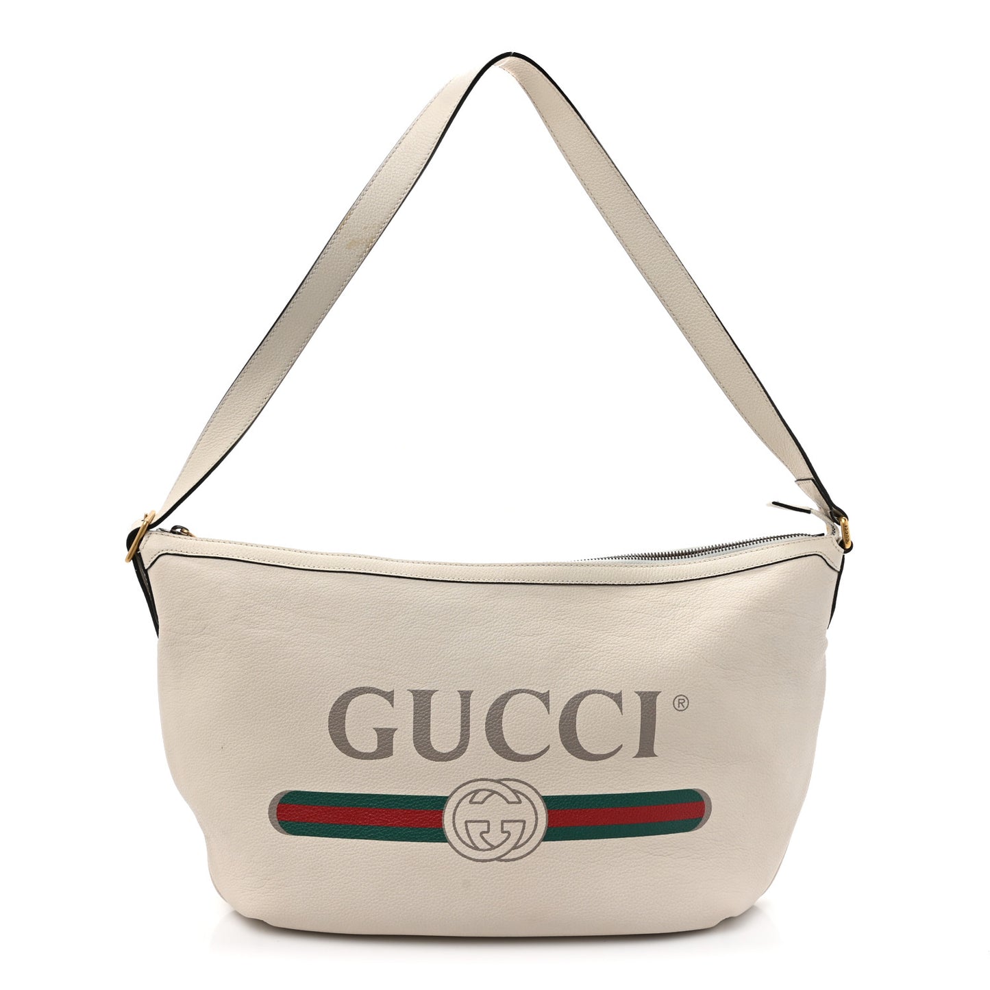 Grained Calfskin Logo Half Moon Hobo White