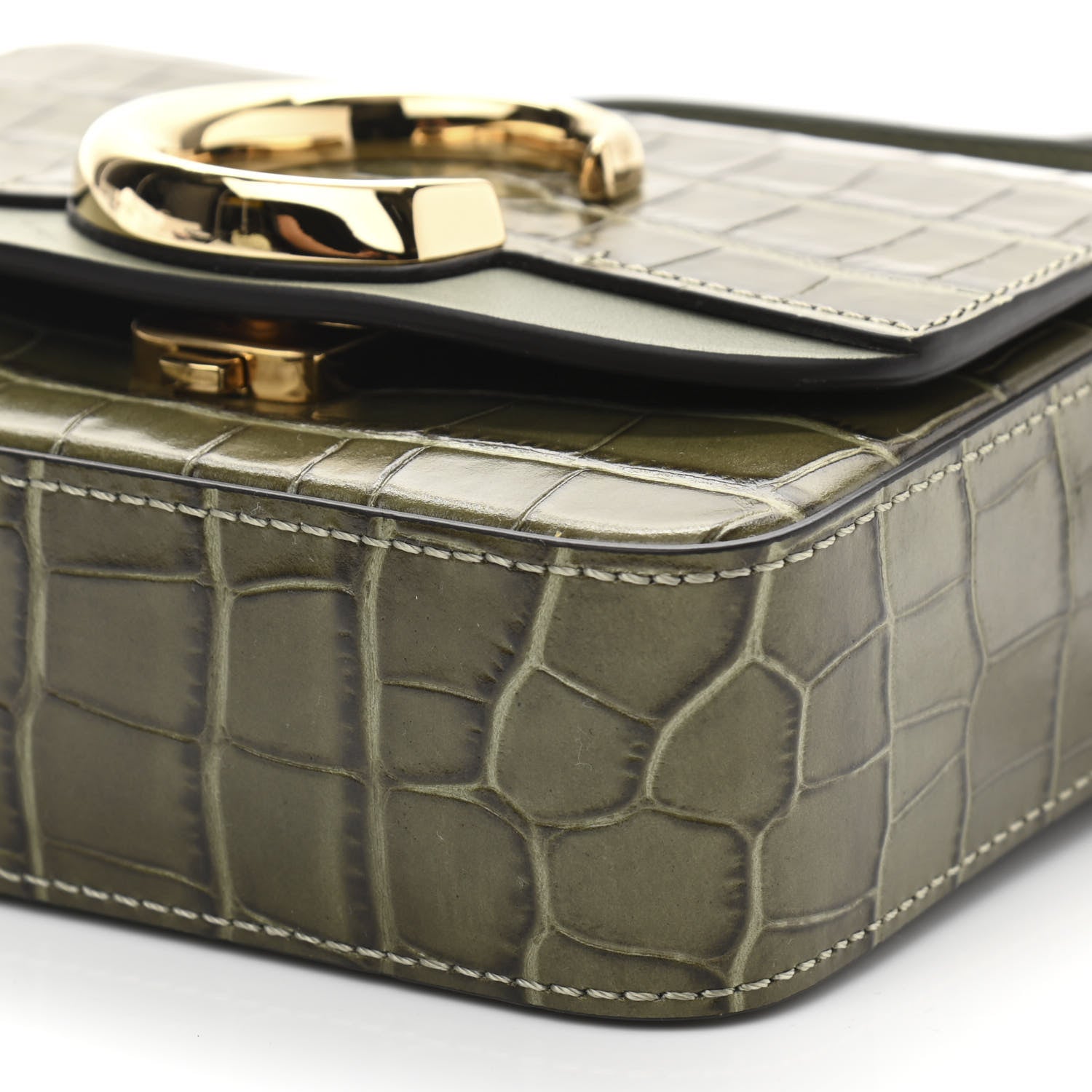 Chloe Calfskin Crocodile Embossed Mini C Double Carry Misty Forest 11 of 11
