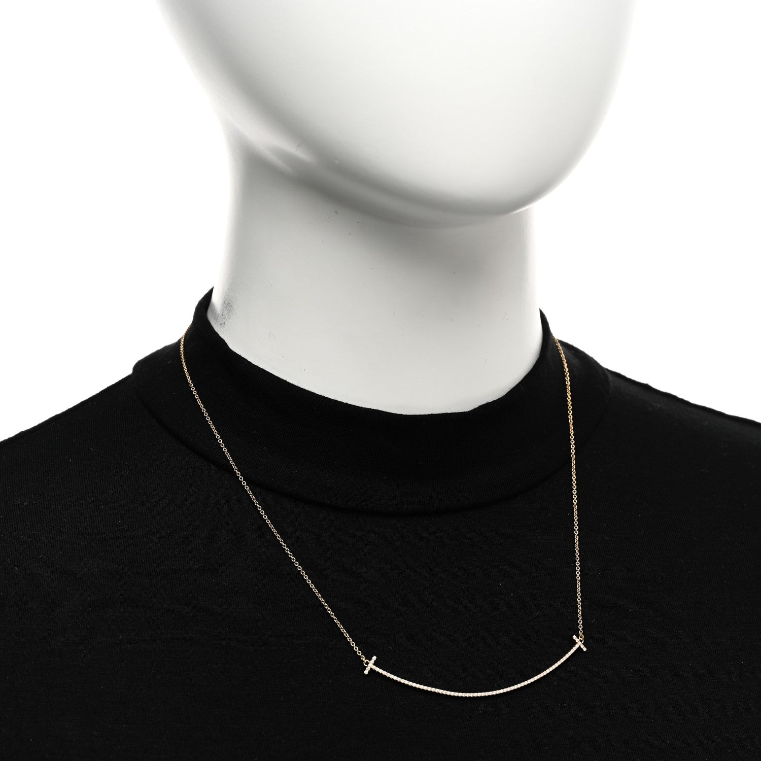 Tiffany 18K Yellow Gold Diamond Large T Smile Pendant Necklace 2 of 5