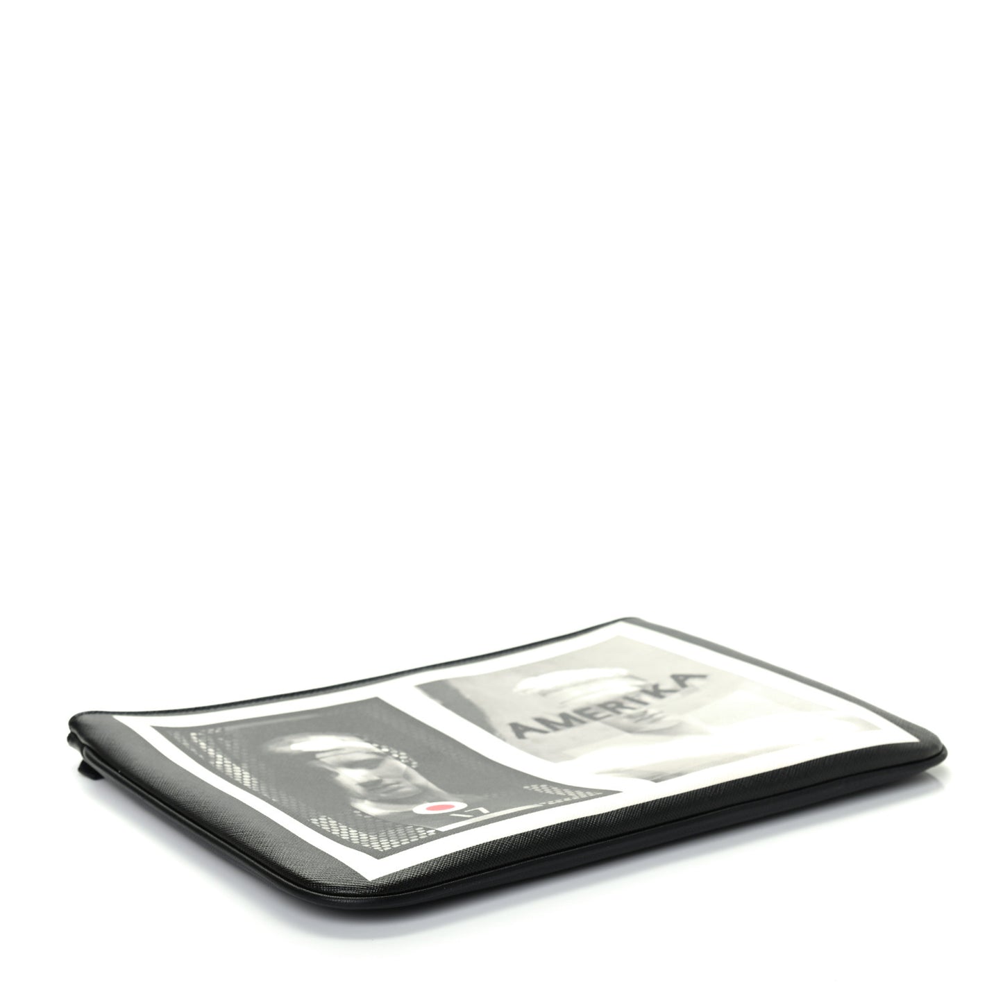 Textured Calfskin Amerika Print Pouch Black