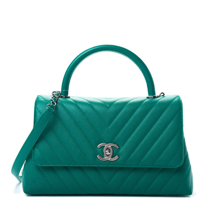 Chanel Caviar Chevron Quilted Small Coco Handle Flap Green 1 of 12
