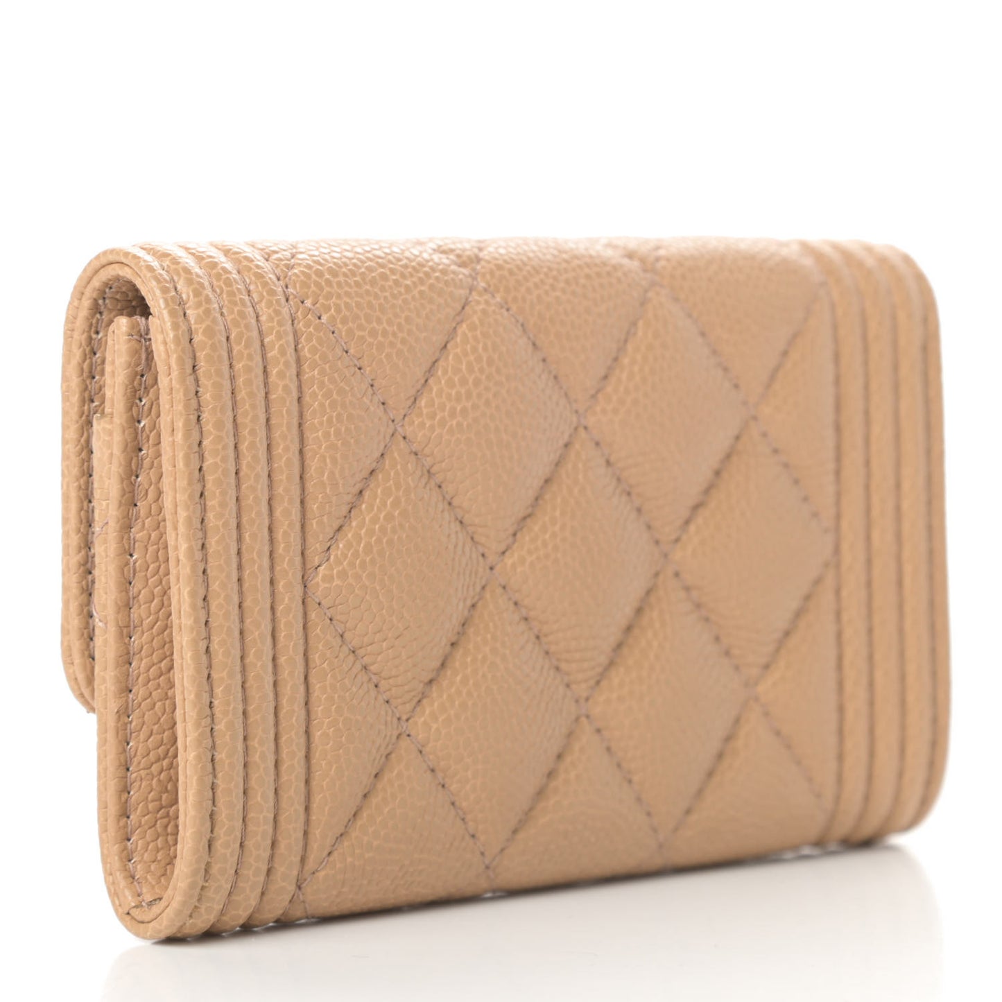 Caviar Quilted Boy Card Holder Wallet Beige Clair