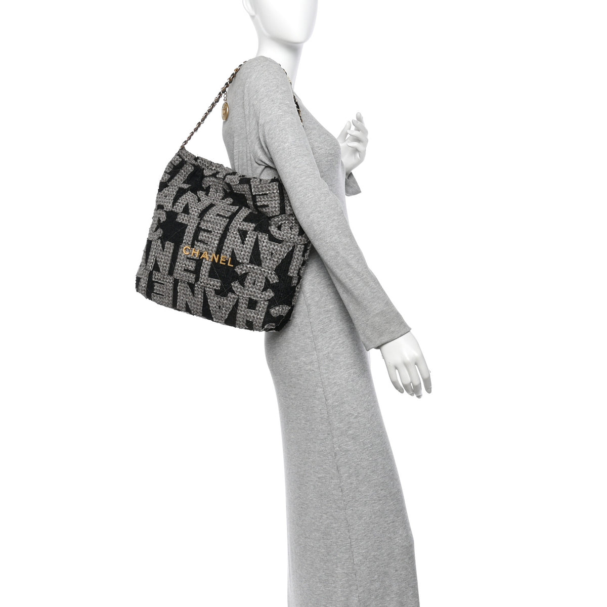 Chanel Wool Tweed Quilted Chanel 22 Grey Black 3 of 21