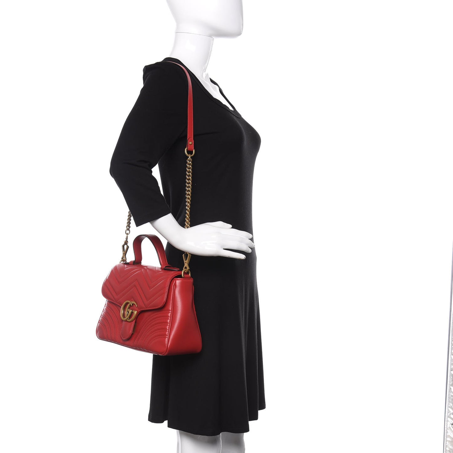 Calfskin Matelasse Small GG Marmont Top Handle Shoulder Bag Hibiscus Red