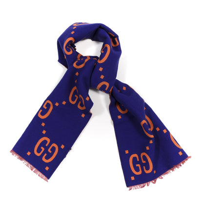 Gucci Wool Silk Monogram Jumbo GG Freedom Scarf Parma Violet Orange 1 of 4
