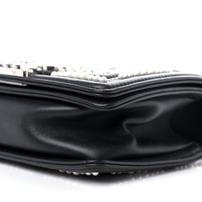 Chanel Calfskin Pearl Chevron Small Boy Flap Black 9 of 13