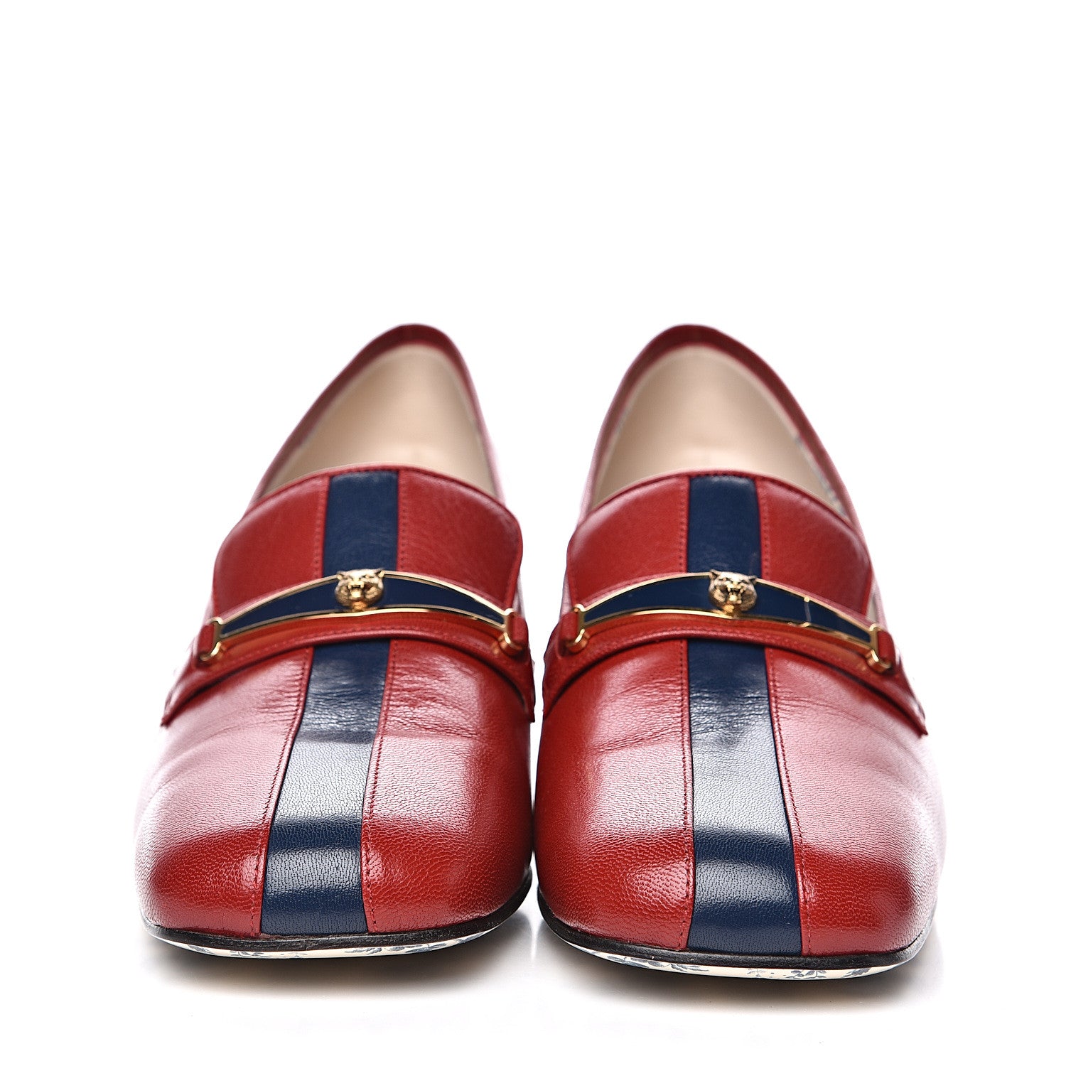 Gucci Goatskin Feline Ginger Loafer Pumps 41 Hibiscus Red Blue 2 of 10