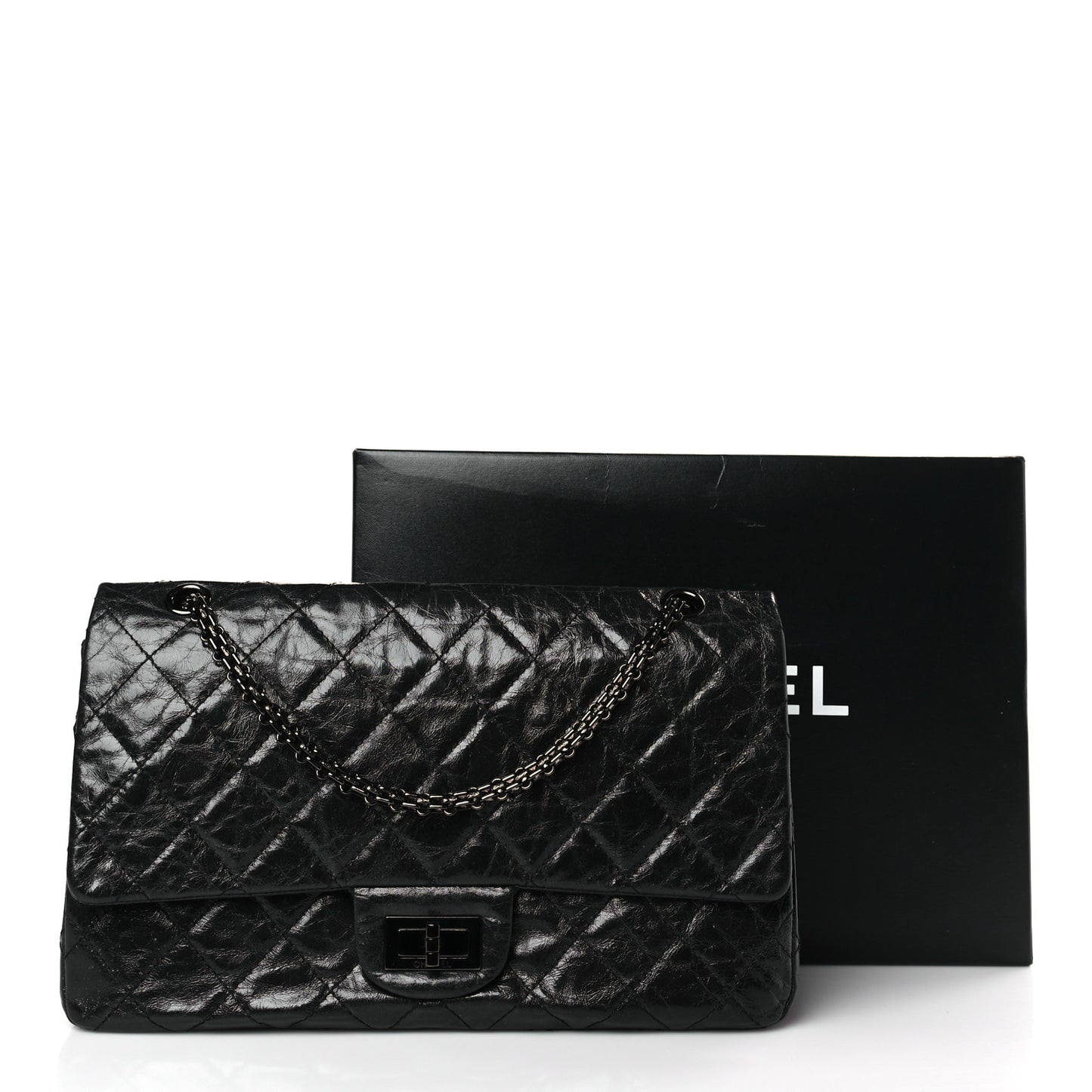 Glazed Aged Calfskin Quilted 2.55 Reissue 227 Flap So Black