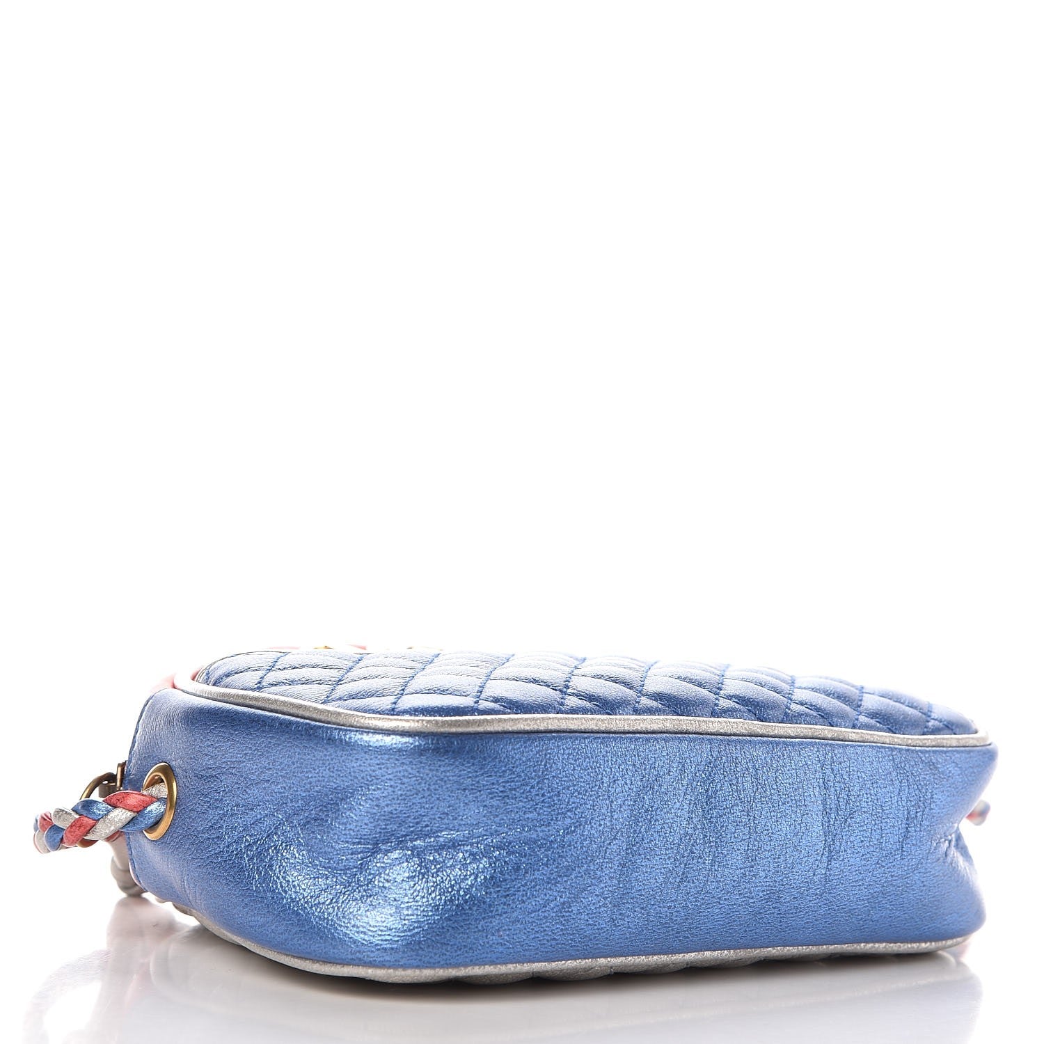 Gucci Laminated Nappa Trapuntata Mini Zumi Dome Shoulder Bag Rosso Marine Argento 4 of 8