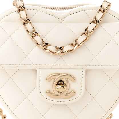 Chanel Lambskin Quilted CC In Love Heart Clutch With Chain White 8 of 13