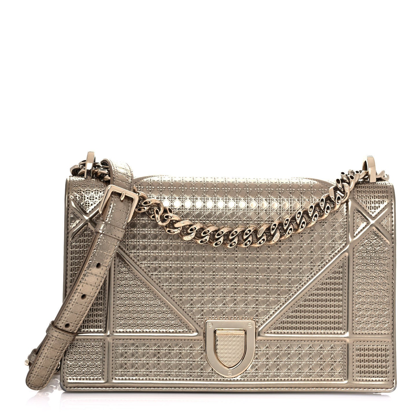 Metallic Patent Micro-Cannage Medium Diorama Flap Bag Gold