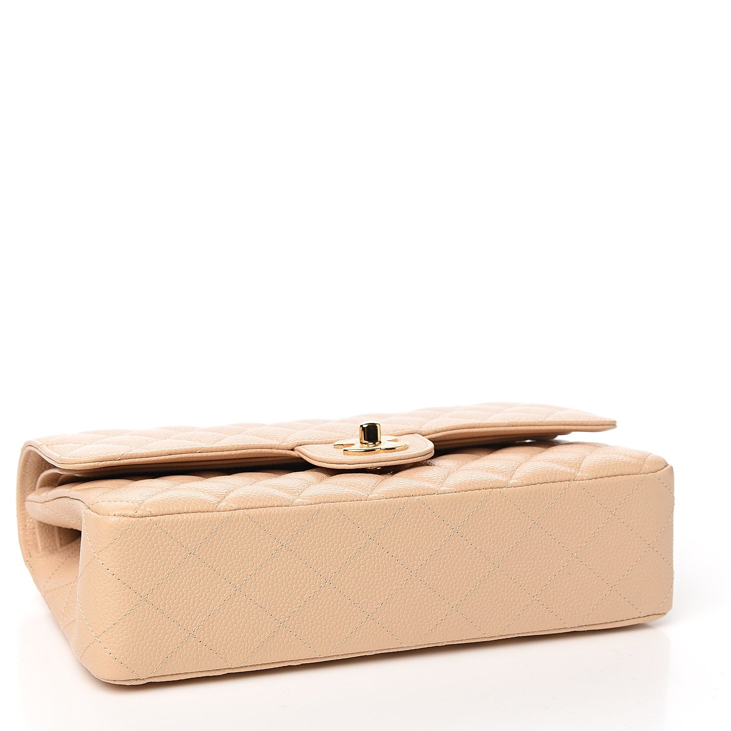 Caviar Quilted Medium Double Flap Beige