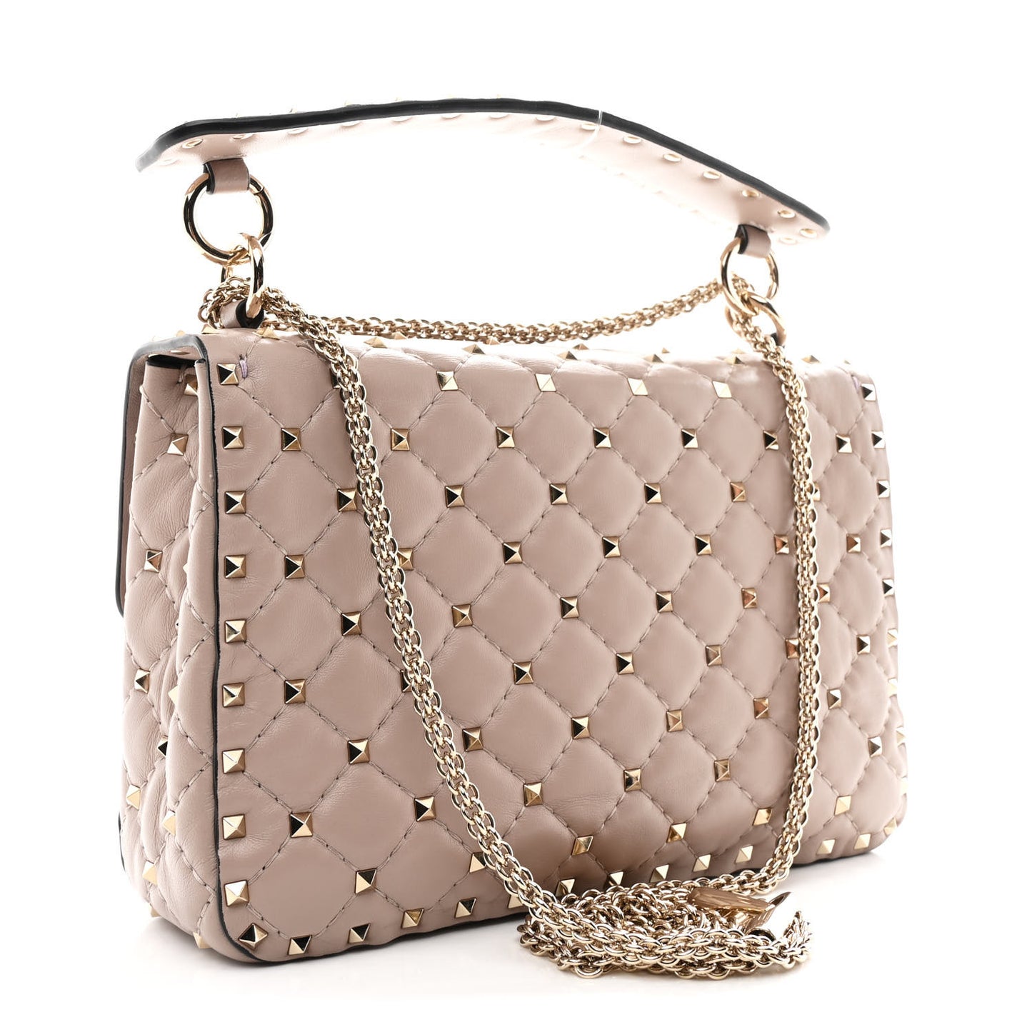 Lambskin Medium Rockstud Spike Shoulder Bag Poudre