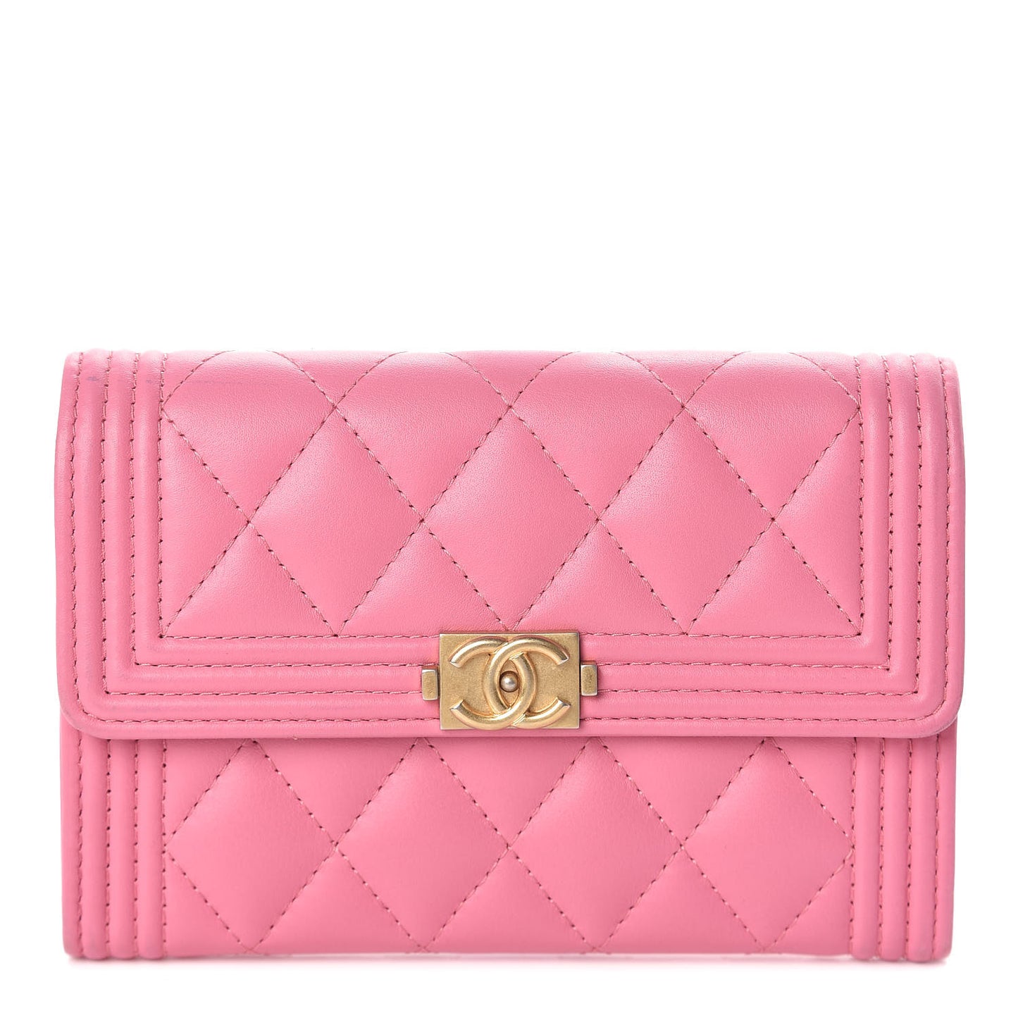 Lambskin Quilted Medium Boy Flap Wallet Pink