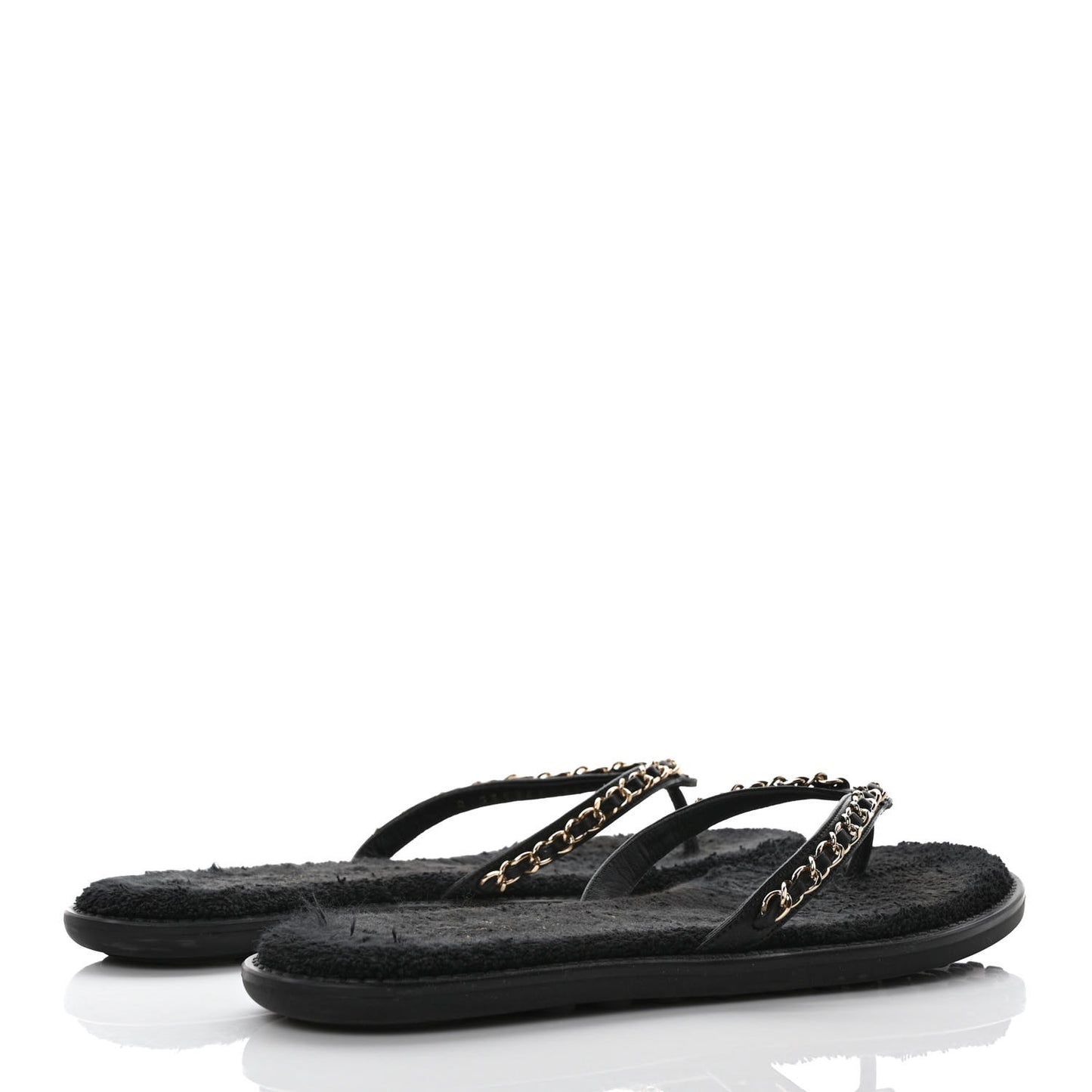 Lambskin CC Chain Thong Sandals 39 Black