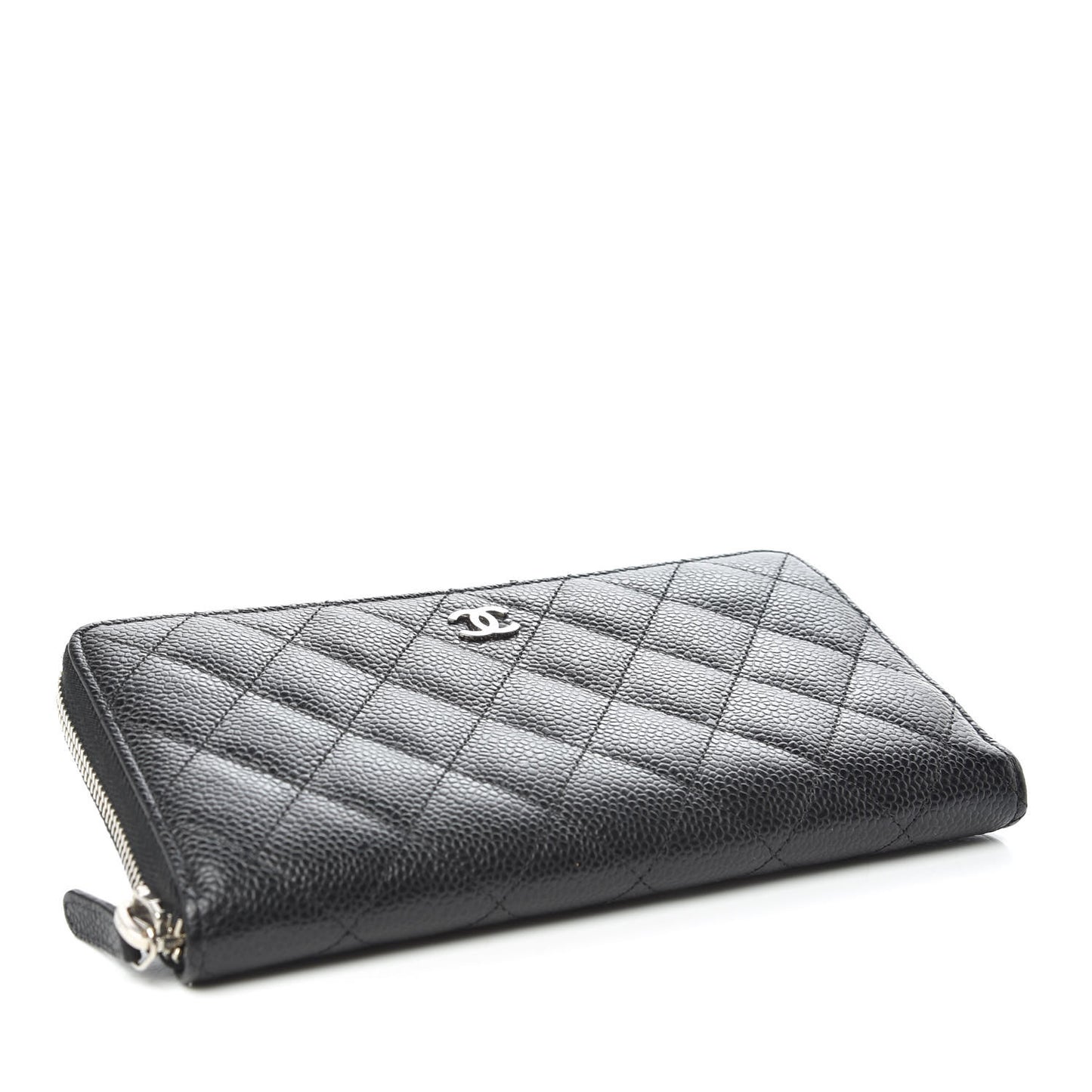 Caviar Quilted Large Gusset Zip Around Wallet Black