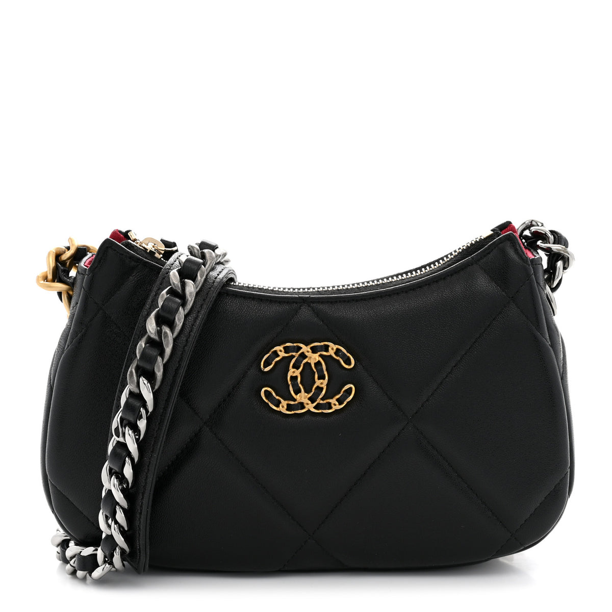 Chanel Lambskin Quilted Chanel 19 Hobo Clutch With Chain Black 1 of 10
