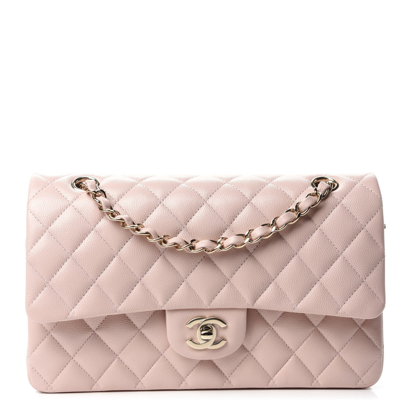 Caviar Quilted Medium Double Flap Light Pink