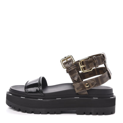 Fendi Vernice High-Tech Glazed Fabric FF Lug Sole Platform Sandals 37 Black Tobacco Moro 1 of 8