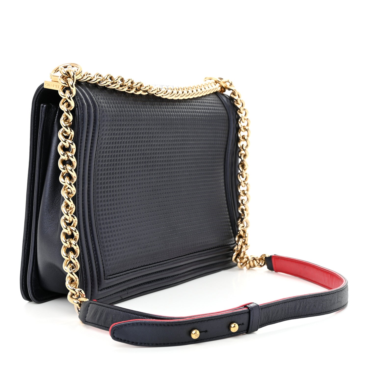 Chanel Lambskin Embossed Large Boy Cube Flap Navy Blue 3 of 17
