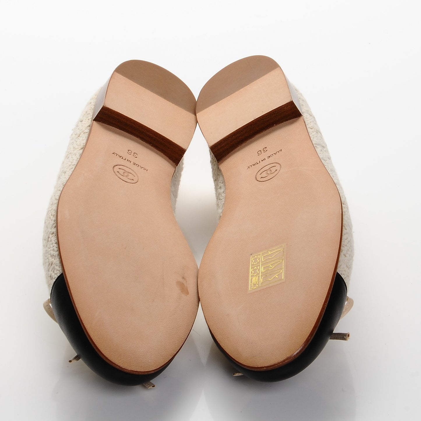 Crochet Cap Toe Ballerina Flats 36 Beige Black