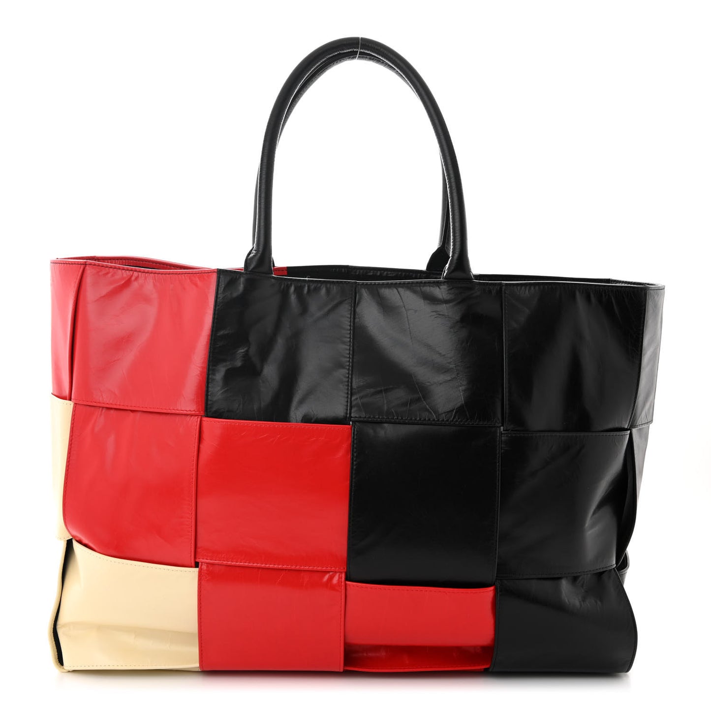 Paper Calfskin Maxi Intrecciato Colorblock Large Arco Tote Black Camomile