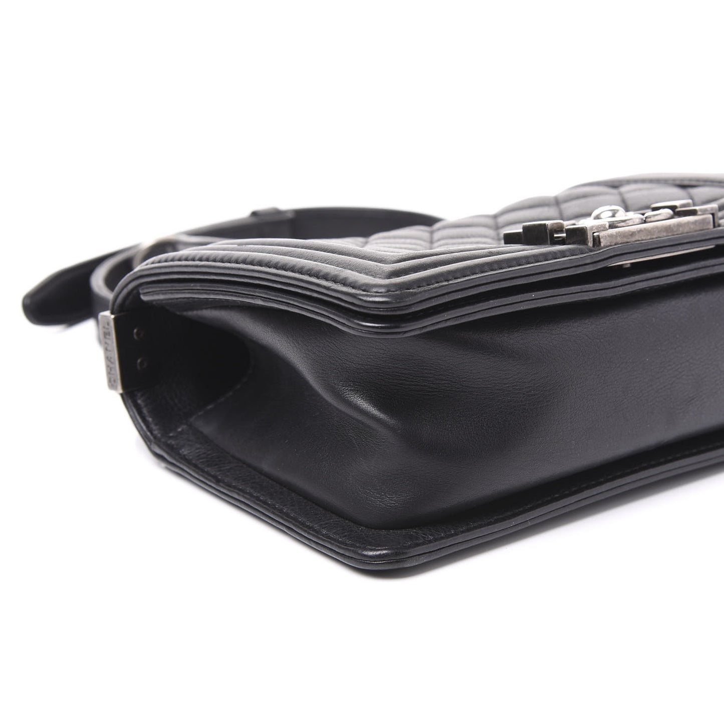 Calfskin Quilted Small Boy Flap Black