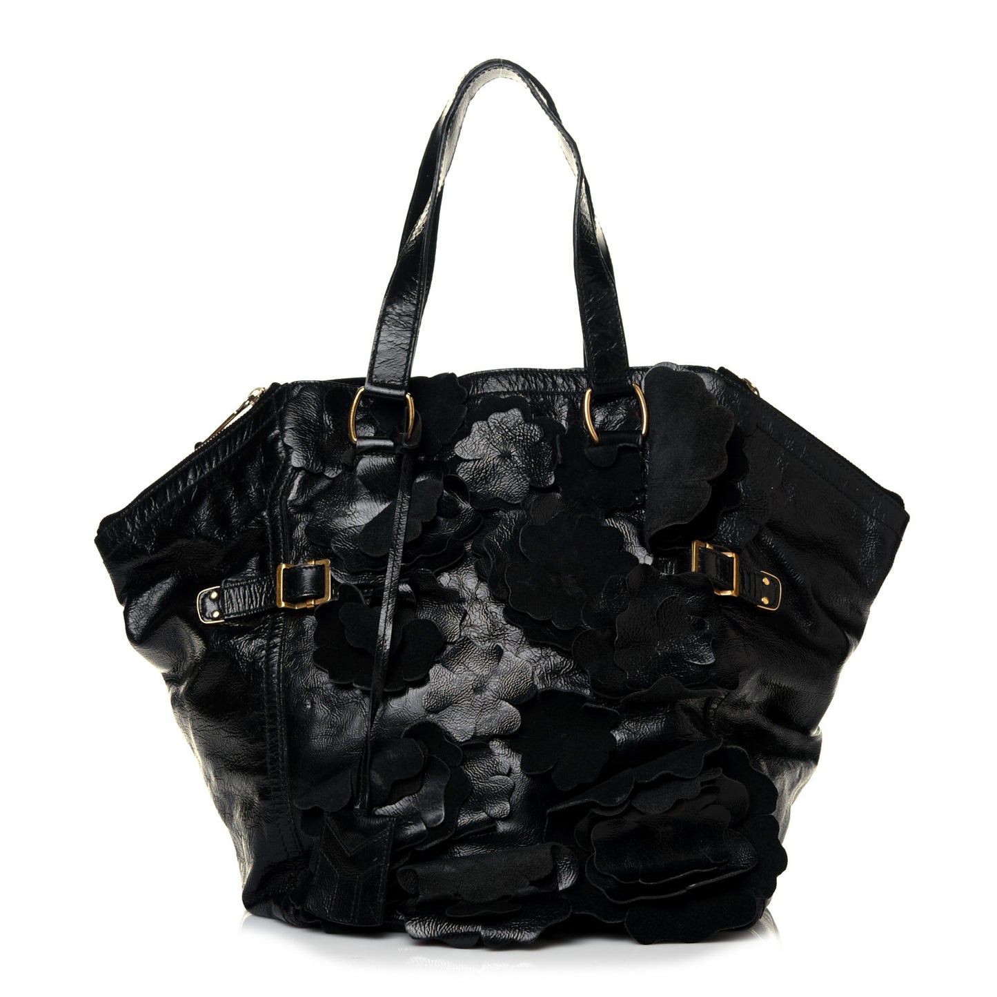 Patent Flower Medium Downtown Tote Black