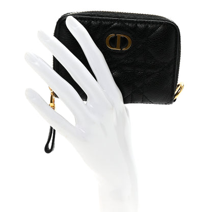 Christian Dior Grained Calfskin Supple Cannage Caro Compact Zip Card Wallet Black 2 of 7