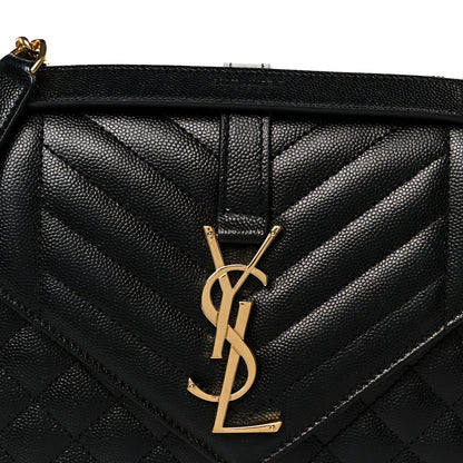 Saint Laurent Grain De Poudre Textured Mixed Matelasse Triquilt Medium Monogram Satchel Black 9 of 11