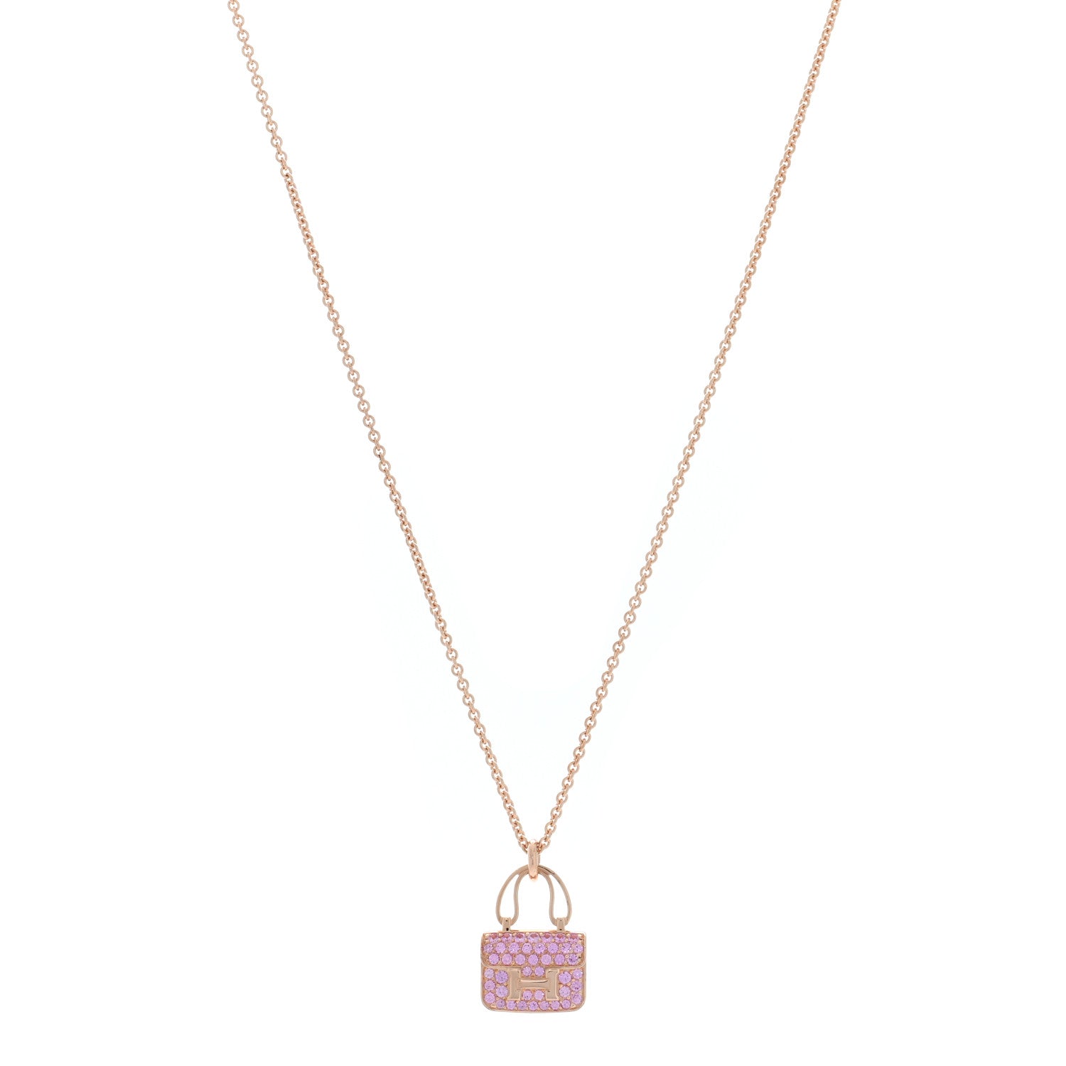 Hermes 18K Rose Gold Pink Sapphire Constance Amulettes Pendant Necklace 1 of 6