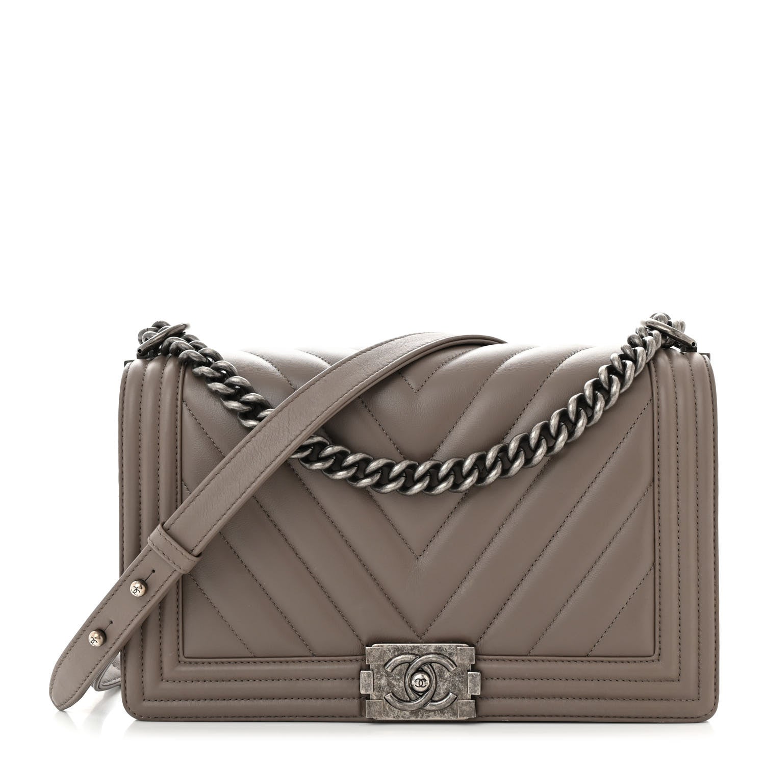 Chanel Lambskin Chevron Medium Boy Flap Taupe 1 of 11
