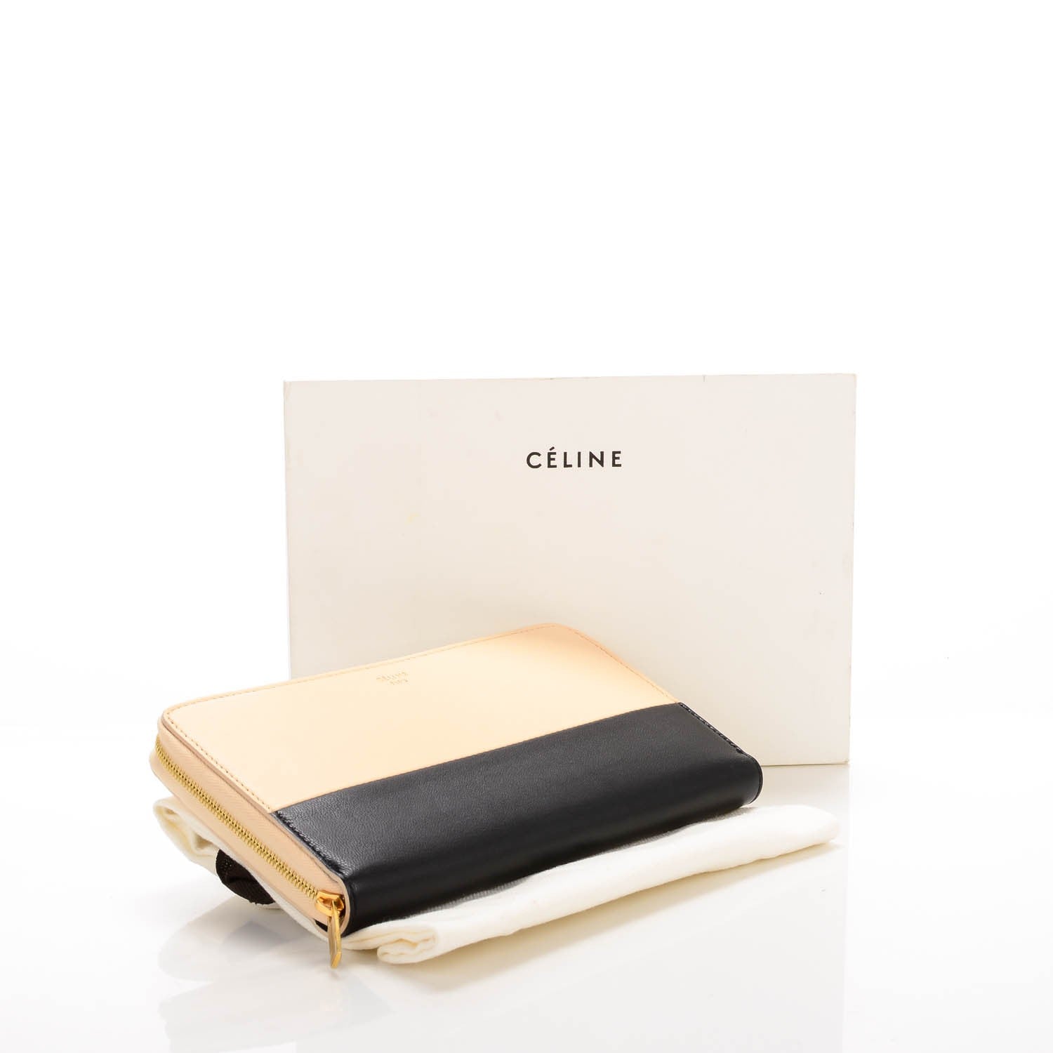 Celine Lambskin Large Zip Around Multifunction Wallet Beige Black 4 of 8