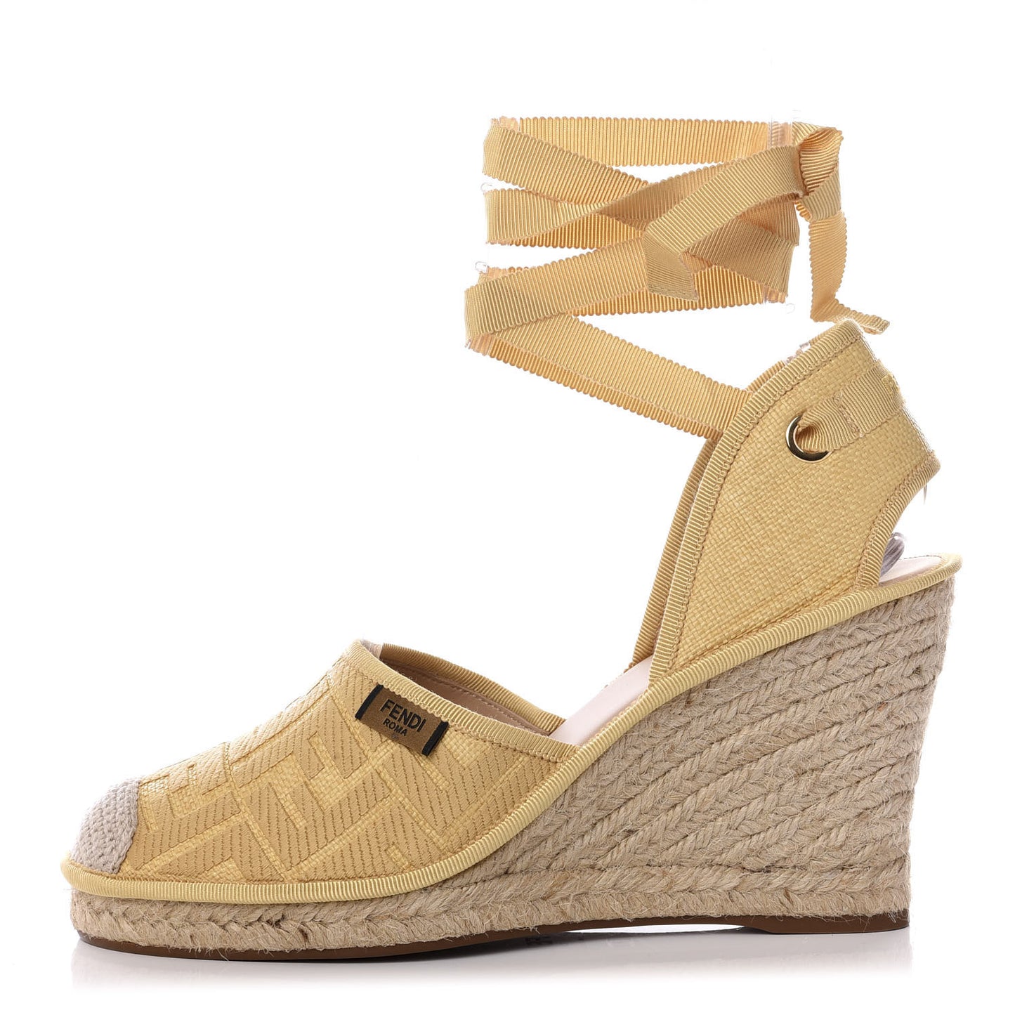 Rafia FF Embroidered Roma Ankle Wrap Espadrille Wedges 41 Natural