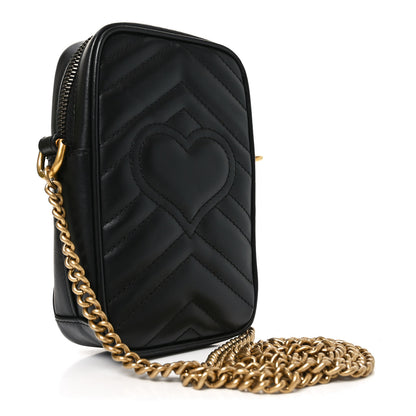 Gucci Calfskin Matelasse Mini GG Marmont Crossbody Bag Black 2 of 9